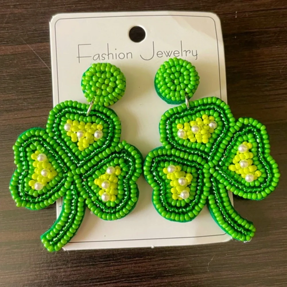 **NEW** Hand Beaded Shamrock Earrings ☘️